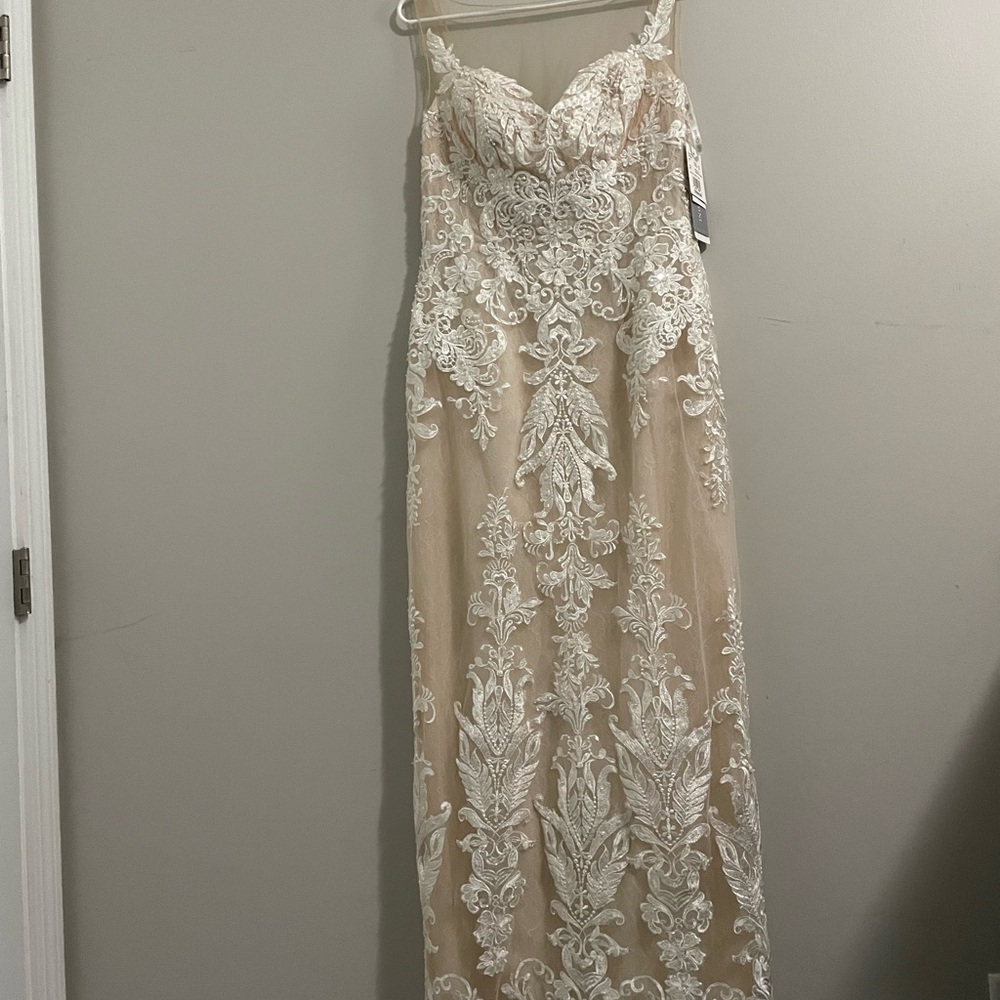 Oleg Cassini Nude and Ivory Lace Sheath Wedding Dress (NEVER WORN)